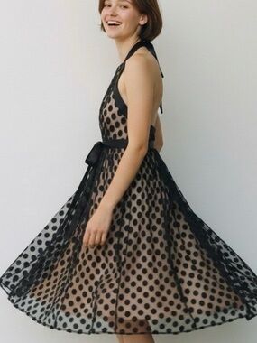 Maggy London - Black Polka Dot Halter Dress- size 12 petite